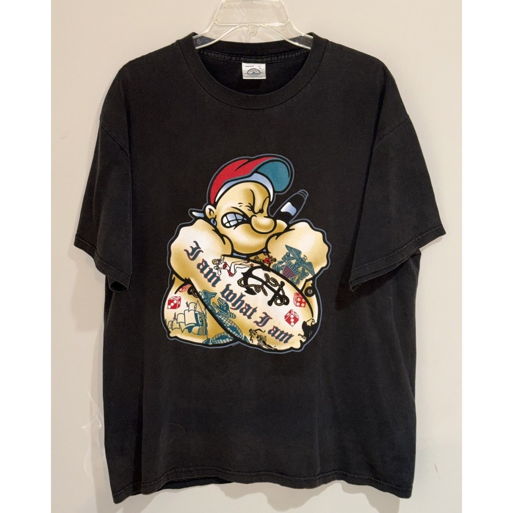 Vintage Popeye The Sailor T Shirt Men's L Gangster Tattoo Y2K Hip Hop Graphic
